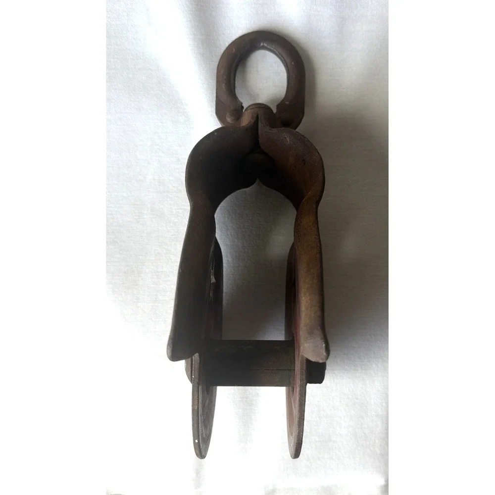 Vintage Primitive Cast Iron Starline Barn Swivel Pulley - Cottagecore Rustic